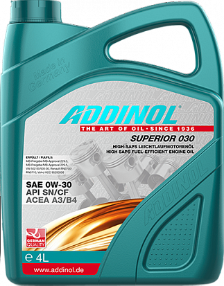 ADDINOL Superior 030 (Extra Light MV 038) 4л масло моторное синт.