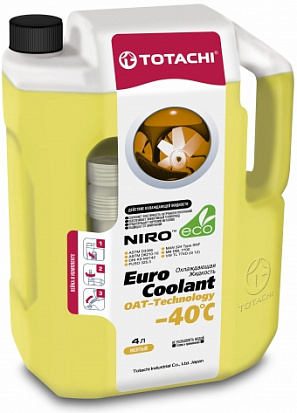 TOTACHI NIRO EURO COOLANT OAT TECHNOLOGY -40°C антифриз желтый канистра 4л TOTACHI NIRO EURO COOLANT OAT TECHNOLOGY -40°C антифриз желтый канистра 4л