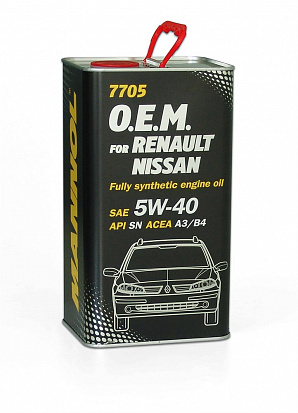 MANNOL O.E.M. RENAULT, NISSAN 5w40 масло моторное, синт., металл. канистра 4л
